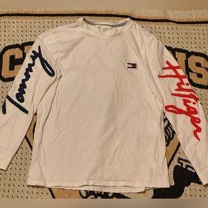 TOMMY HILFIGER White Sz.M Long Sleeve W/logo/sleeve Print